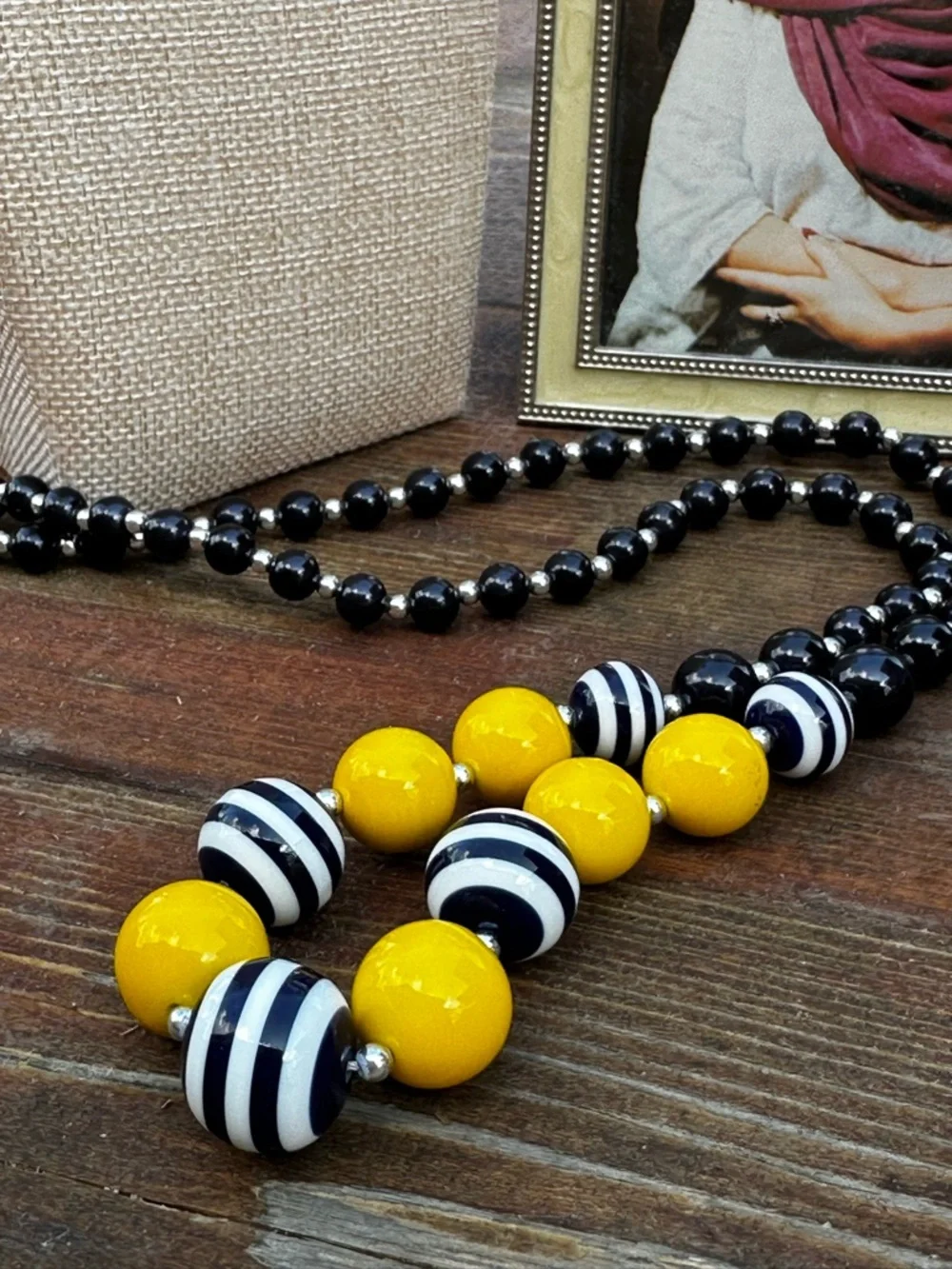 Bold Yellow and Navy Beaded Necklace - Picture 4 of 5